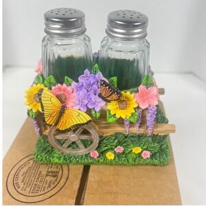 Unbranded Salt Pepper Shakers Whimsical Floral Wheelbarrow Caddy Multicolor Gift